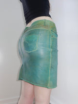 Diesel Deadstock Teal Patinaed Leather Midi Skirt