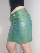Diesel Deadstock Teal Patinaed Leather Midi Skirt