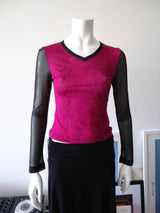 GUESS Pink Snakeskin and Black Mesh Sleeve Top
