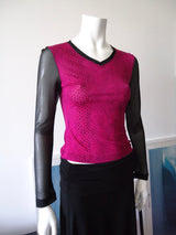 GUESS Pink Snakeskin and Black Mesh Sleeve Top