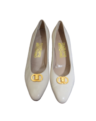 Salvatore Ferragamo White Kitten Heels