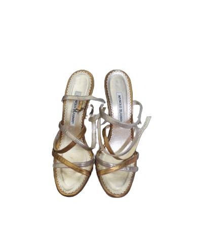 Manolo Blahnik Two-Tone Silver and Gold Heels