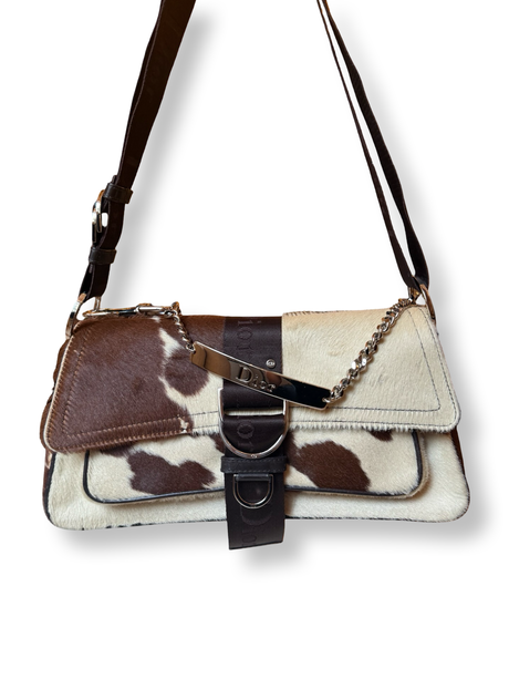 Authentic Christian Dior Vintage y2k 2000s John Galliano Hardcore Cow Print Pony Hair Brown 2004 rare shoulder bag