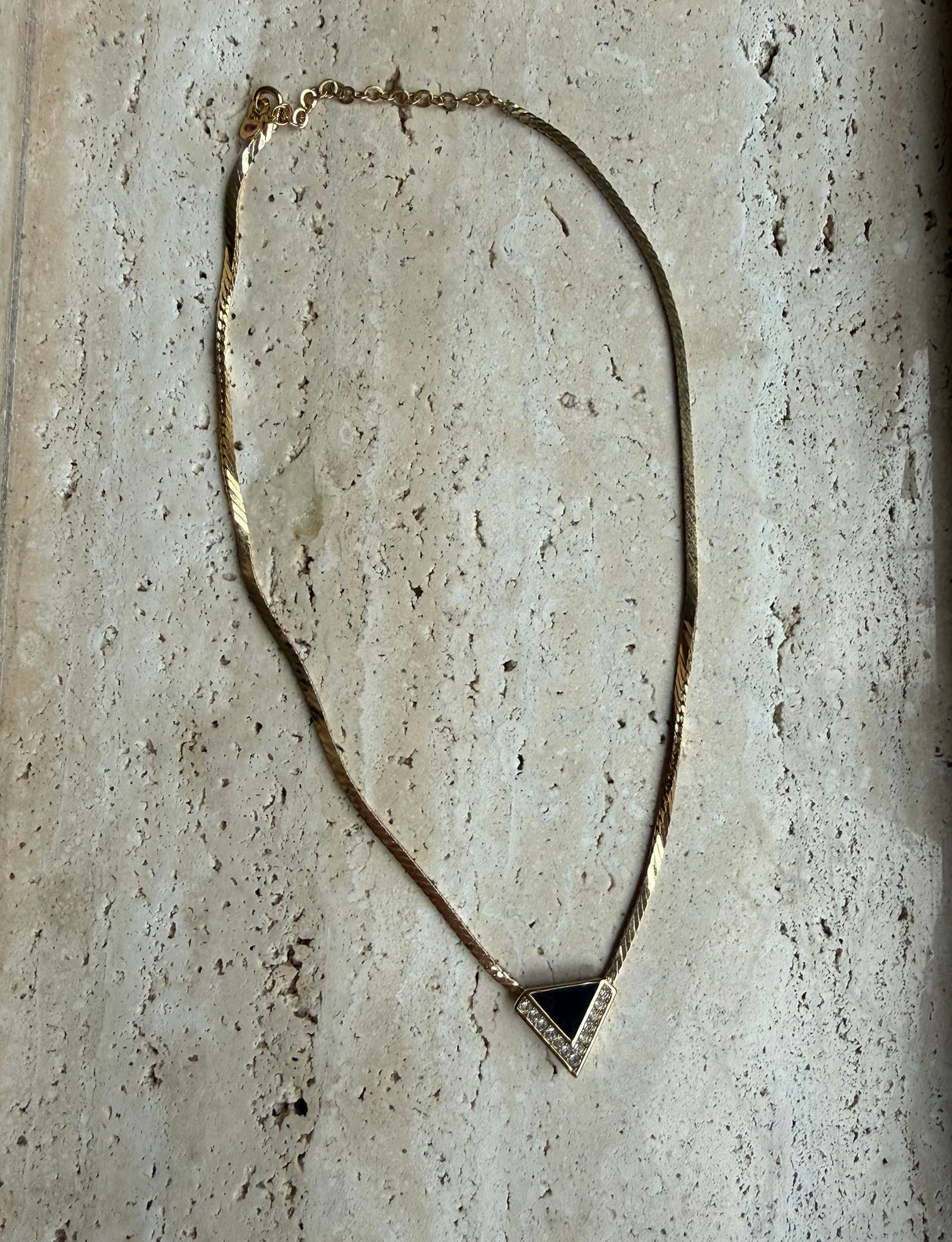 Christian Dior Vintage Authentic gold plated snake chain with black enamel & crystals pendant.  