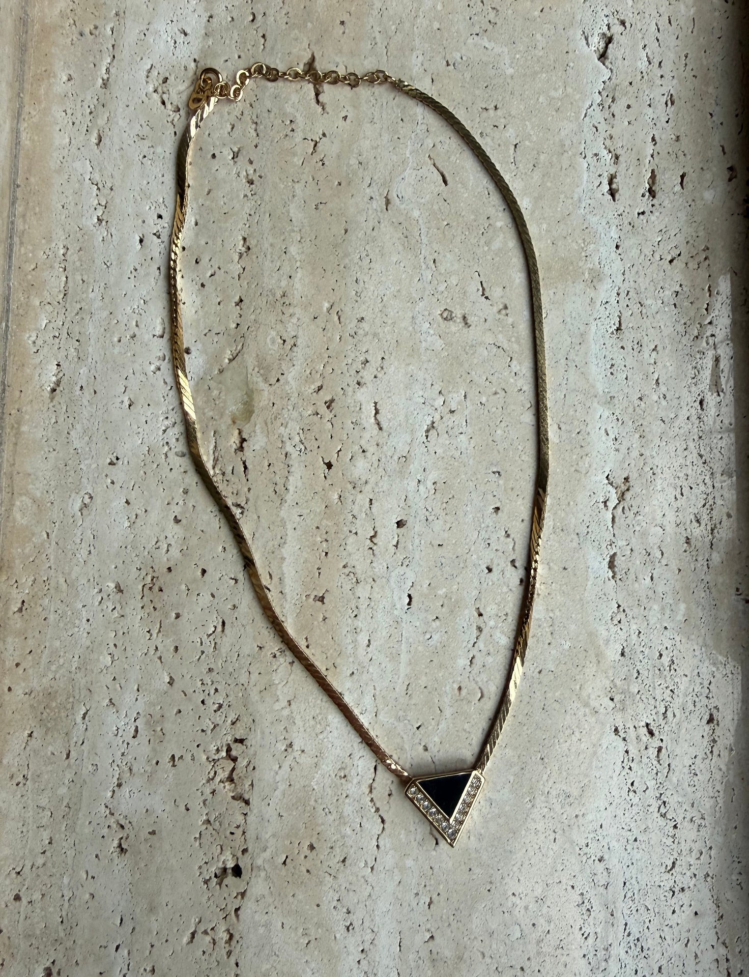 Christian Dior Vintage Authentic gold plated snake chain with black enamel & crystals pendant.  