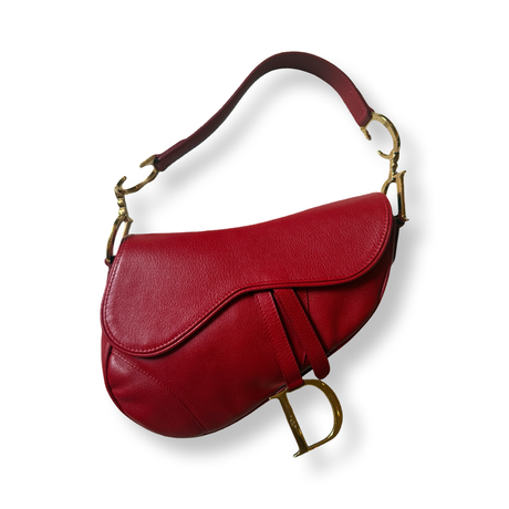 Authentic Vintage 2001 Christian Dior Saddle Bag Red Grained Leather