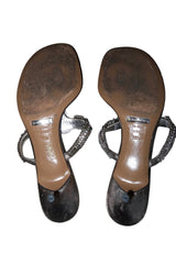 Dolce & Gabbana silver mules with rhinestones, D&G logo and green stone (38.5)