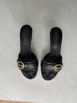 Coach US 6 Black Monogram Canvas Open-toe Block Heel Mule