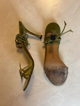 Manolo Blahnik EU 37 Forest Green Leather Strappy Sandal