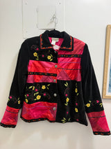 Coldwater Creek 100% cotton black velvet jacket with pink and red accents
