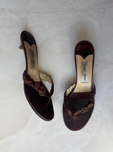 Jimmy Choo EU 39.5 Brown Leather Braided Thong Kitten Heel Sandal