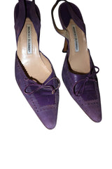 Manolo Blahnik purple suede and leather bow slingback heels (40)
