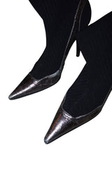 Casadei black pinstripe boots with silver details (9.5)