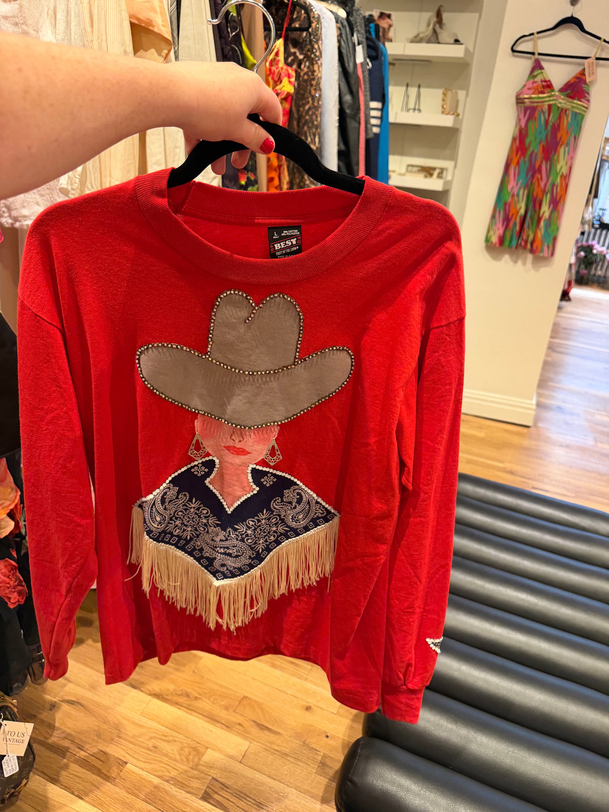 VTG cowgirl red shirt/sweatshirt with bedazzled TUV #700