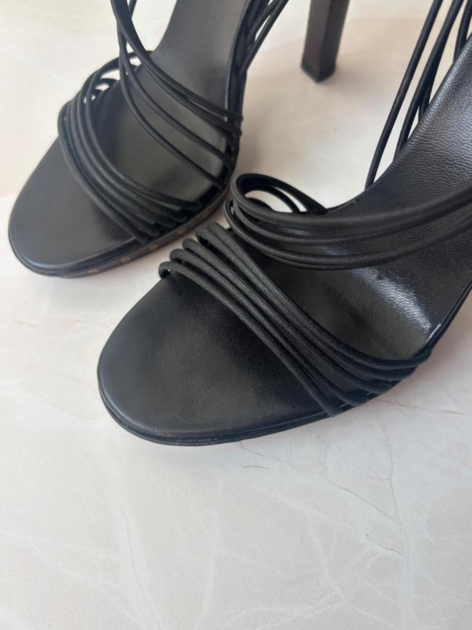 Gucci US 7 Black Leather Strappy Stiletto Sandal