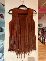 Vintage brown leather vest with fringe TUV #123425