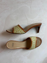 Coach US 8.5 Apple Green Signature C Monogram Canvas Open Toe Kitten Heel