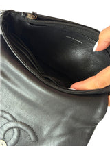 Chanel black CC caviar half moon wallet on chain bag