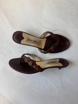 Jimmy Choo EU 39.5 Brown Leather Braided Thong Kitten Heel Sandal