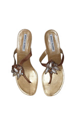Manolo Blahnik gold pearls and lizard sandal heels (39.5)