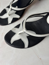 Coach US 8.5 Black and White Leather Open Toe Thong Sandal