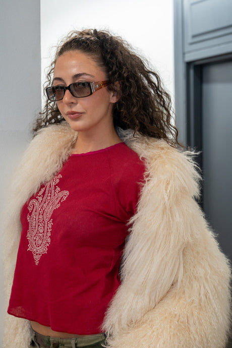 White Mongolian Fur Coat - TUV #56789