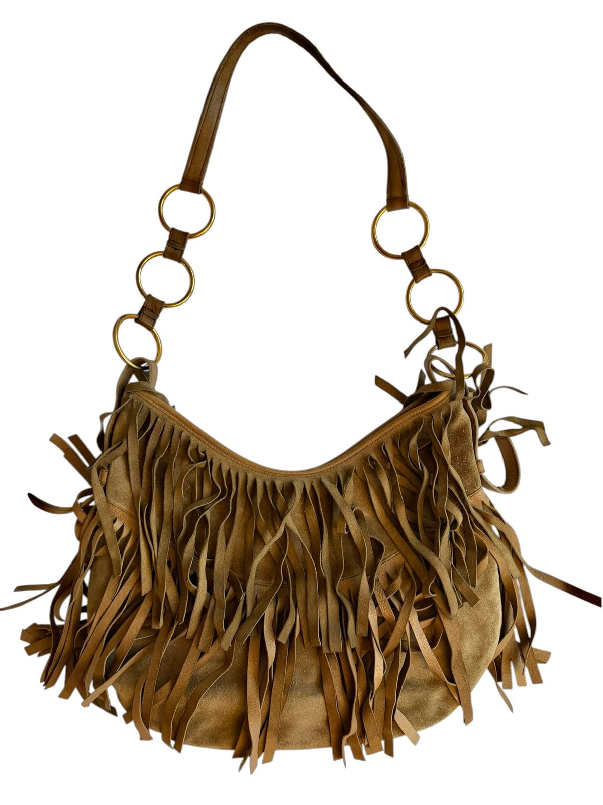 Yves Saint Laurent beige suede La Boheme Fringe hobo bag