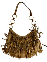 Yves Saint Laurent beige suede La Boheme Fringe hobo bag