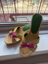 Raffia Prada pink bow heels TUV #256