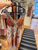 Silk dress orange blue and white