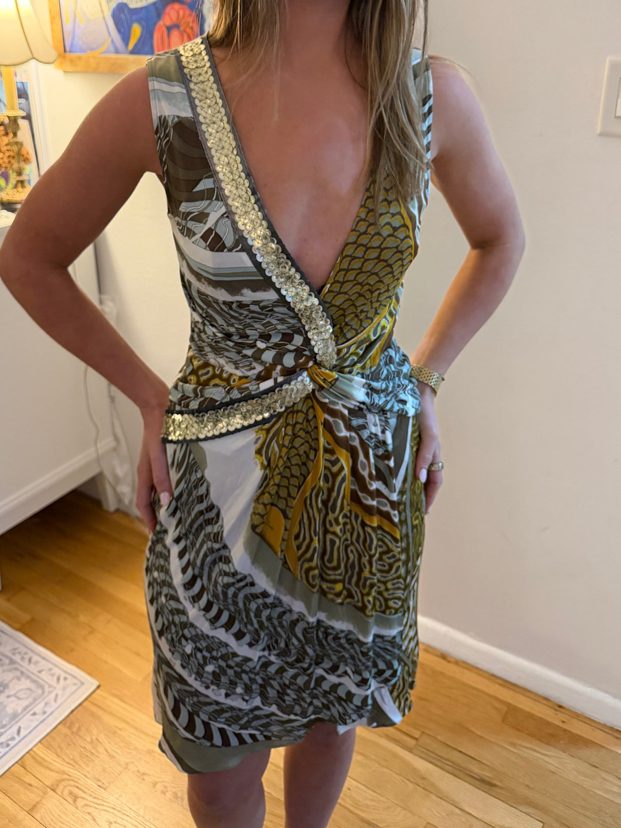 Vintage Emilio Pucci Abstract Jersey Dress with Sequin Details - US size 8
