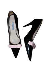Prada black pump heels with baby pink bows (40)