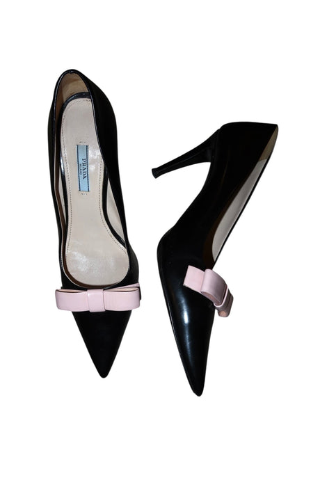 Prada black pump heels with baby pink bows (40)