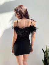 Feather Mini Black Dress