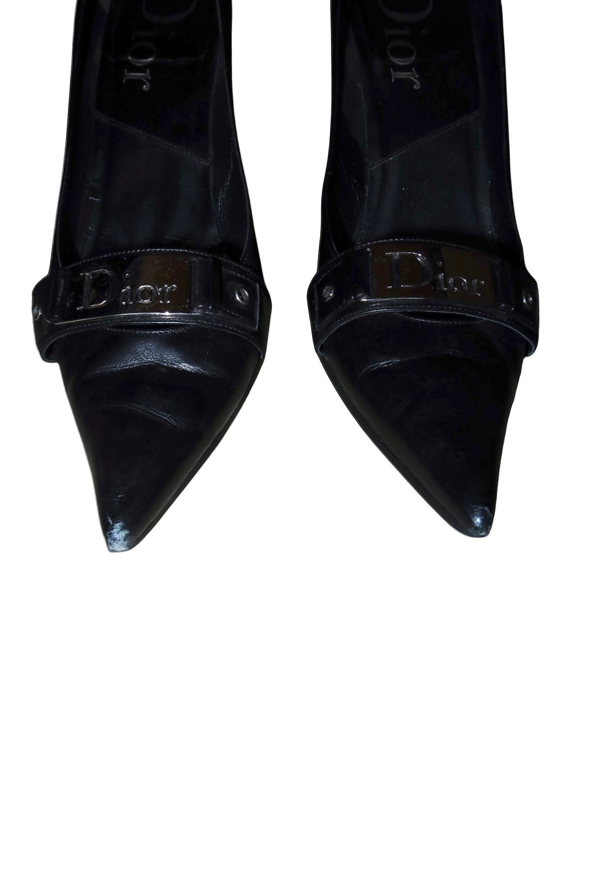 Dior black heels with “Dior” logo silver buckle (38)