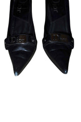Dior black heels with “Dior” logo silver buckle (38)
