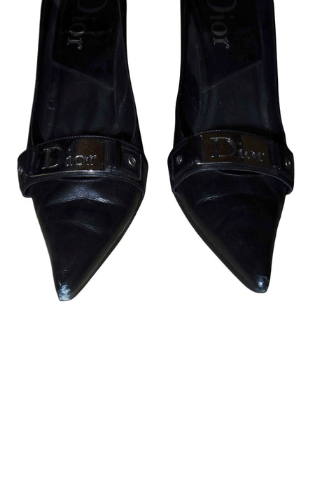 Dior black heels with “Dior” logo silver buckle (38)