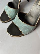 Gucci US 9.5 90s Monogram Canvas Open Toe Mules