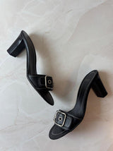 Coach US 8 Black Leather Open Toe Block Heel Mule