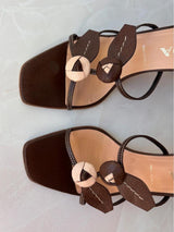 Prada EU 38.5 Chocolate Brown Leather Flower Kitten Heel Mule