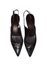 Salvatore Ferragamo brown slingback heels with gold accents (8.5B)