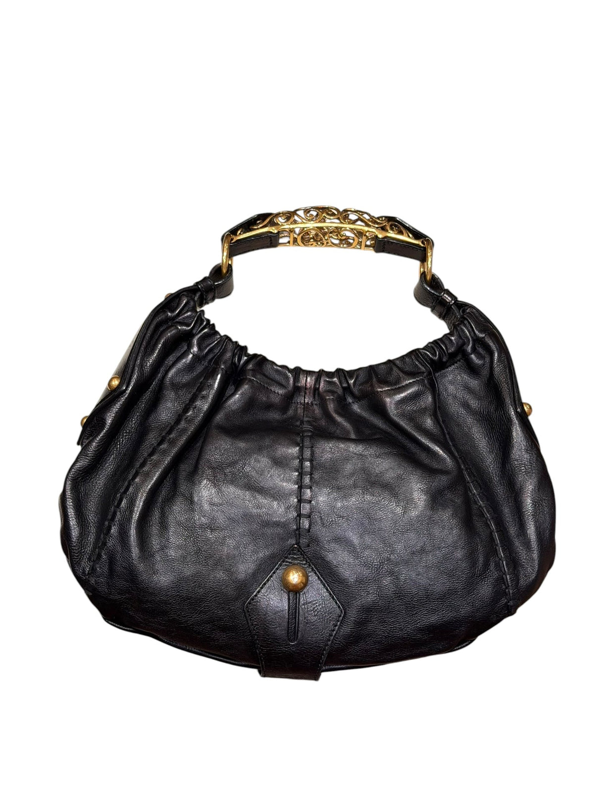 Yves Saint Laurent black Mombasa hobo bag with ornate gold metal handle