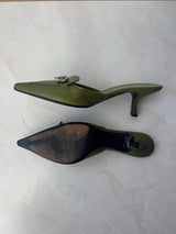 Prada EU 36 Olive Green Leather Pointed-toe Mule