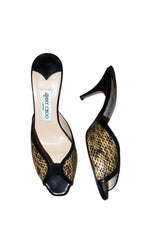 Jimmy Choo snakeskin and black leather peep toe heels (38)