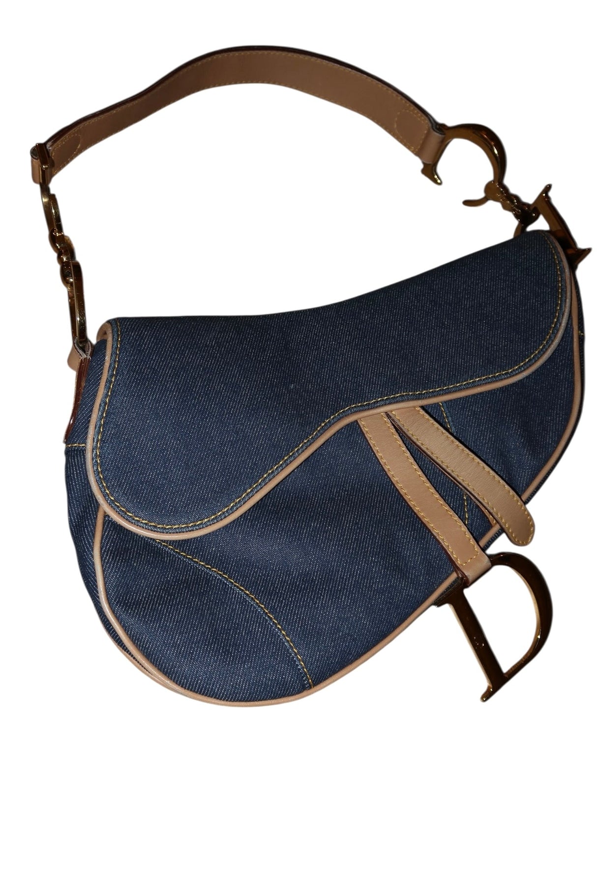 Dior denim saddle bag with gold hardware