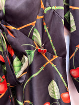 Vintage John Galliano Black Silk Blouse with Cherry Details - Fall/Winter 2003 - size small
