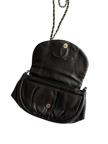 Chanel black CC caviar half moon wallet on chain bag