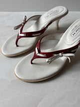 Coach US 7.5 White Leather Red Thong Sandal