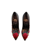 Moschino grey houndstooth heels with red floral embroidery (35)