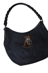 Dior black diorissimo hobo lovely charms canvas bag